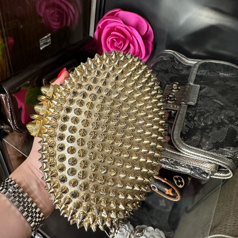 Christian Louboutin gold mina spiked clutch